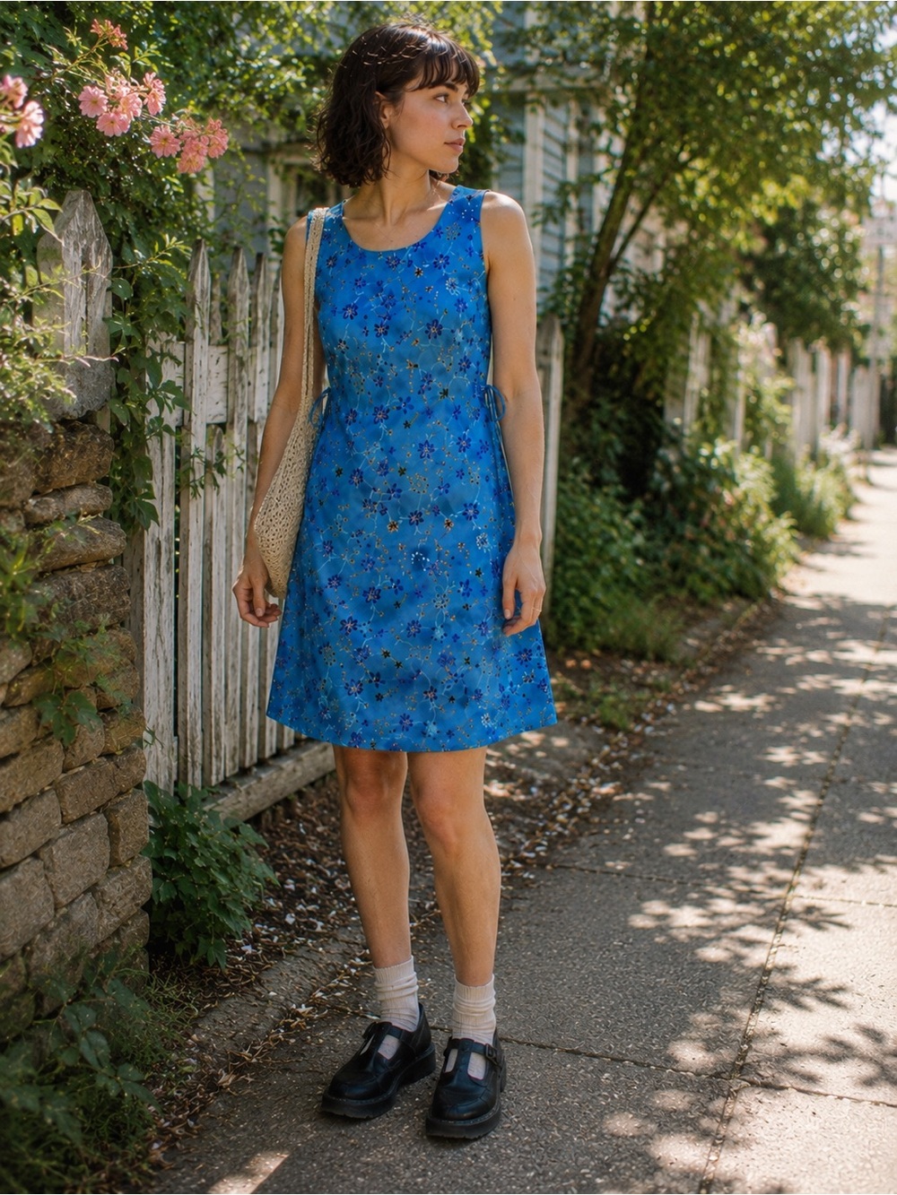 90s Vintage Floral Mini Dress Medium